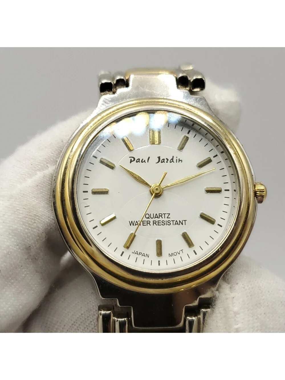 Paul Jardin Two-Tone White Dial Women 32mm Watch New Battery